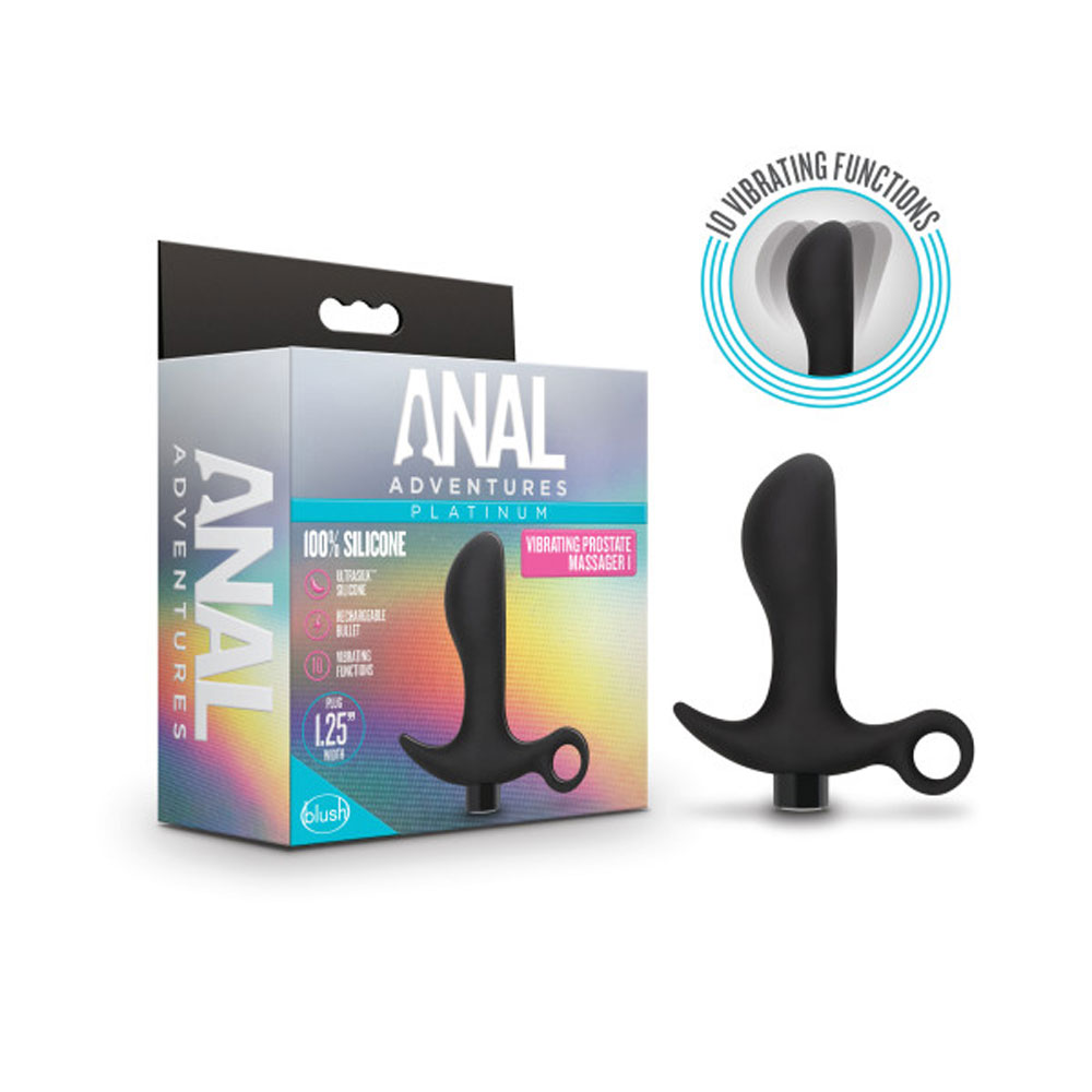 anal adventures   platinum silicone vibrating  prostate massager  black 